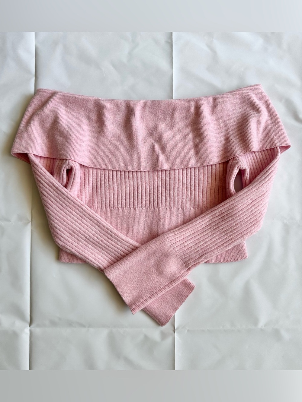 Wild Fable pink cropped off the shoulder fitted sweater top, size medium